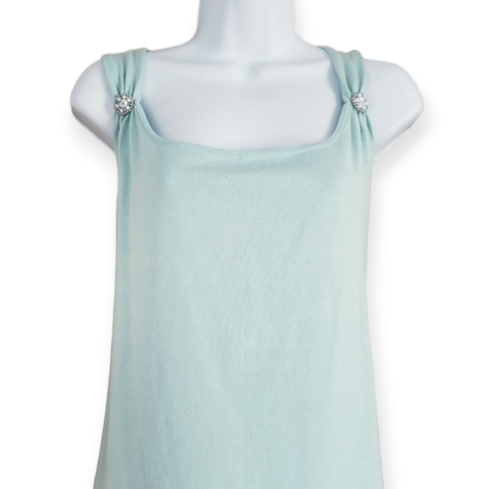 NWT Sigrid Olsen pale blue beaded sleeveless blouse Womens XLarge